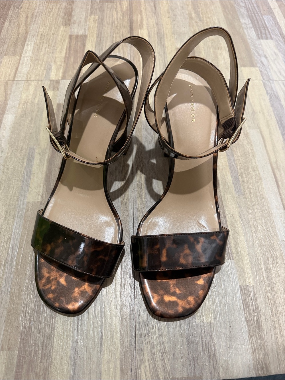 Ann Taylor Tortoiseshell Patent Slingback Square Heels Size 10